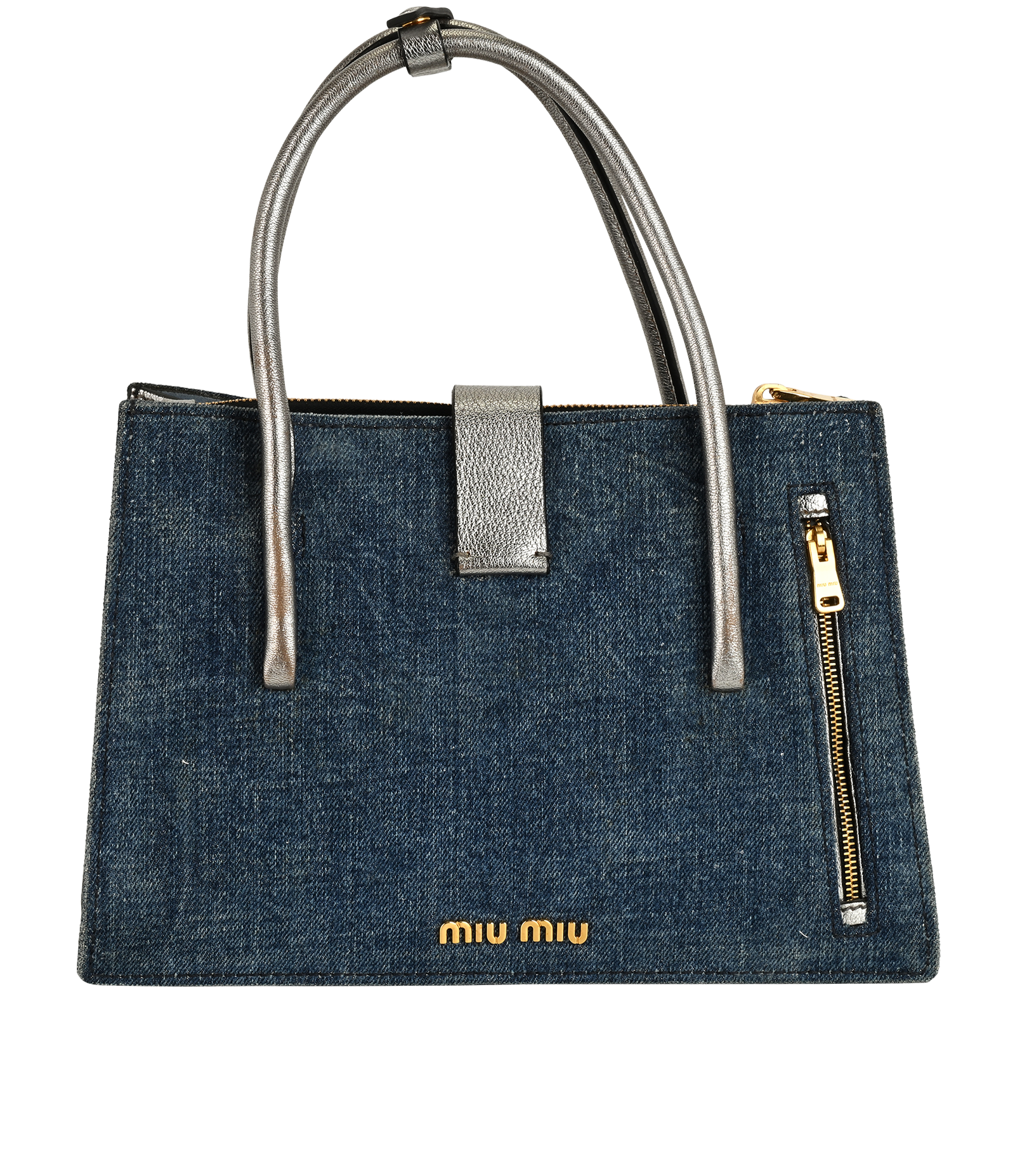 Pushlock Tote, &pound;380, Handbags, Blue/Silver, Denim/Leather, Back view
